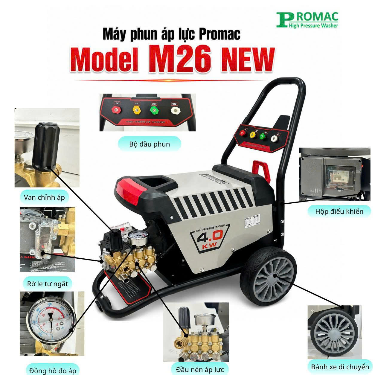 Máy phun áp lực Promac M26 NEW 4.0kW 16l - Ảnh 2